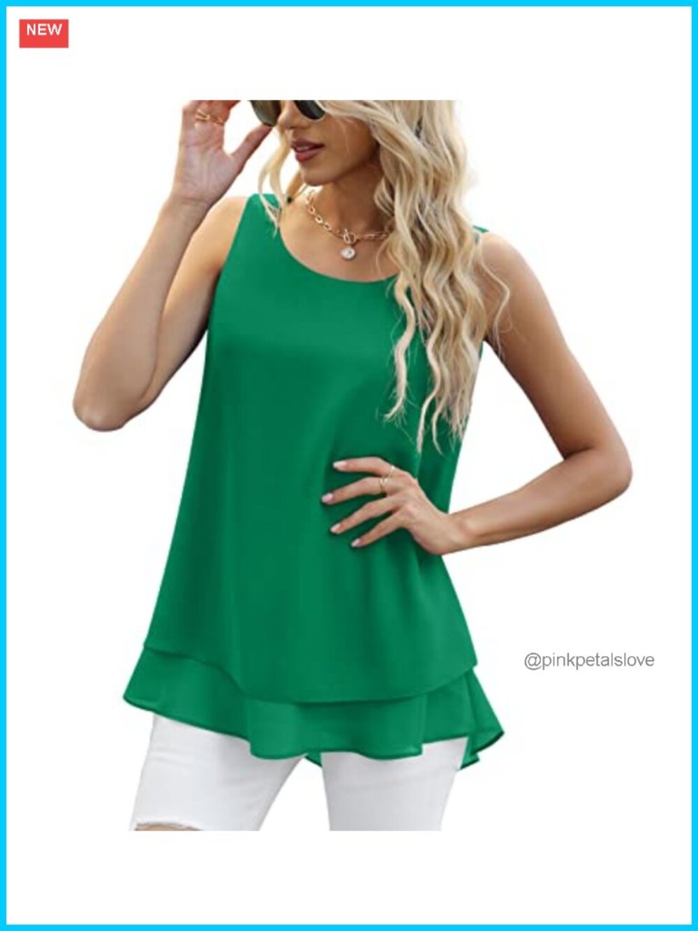 Women's Sleeveless Chiffon Tank Top Double Layer Casual Blouse Tunic
